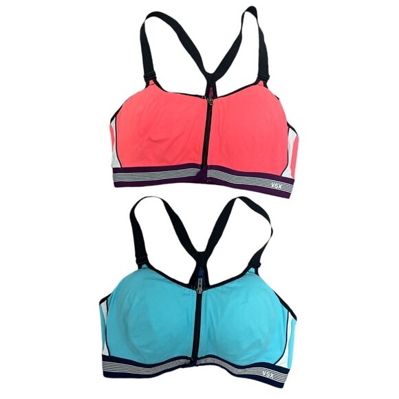 Victoria's Secret VSX Sport Zip-Front Sports Bras Set Of 2 Blue & Coral 36D - Picture 1 of 9